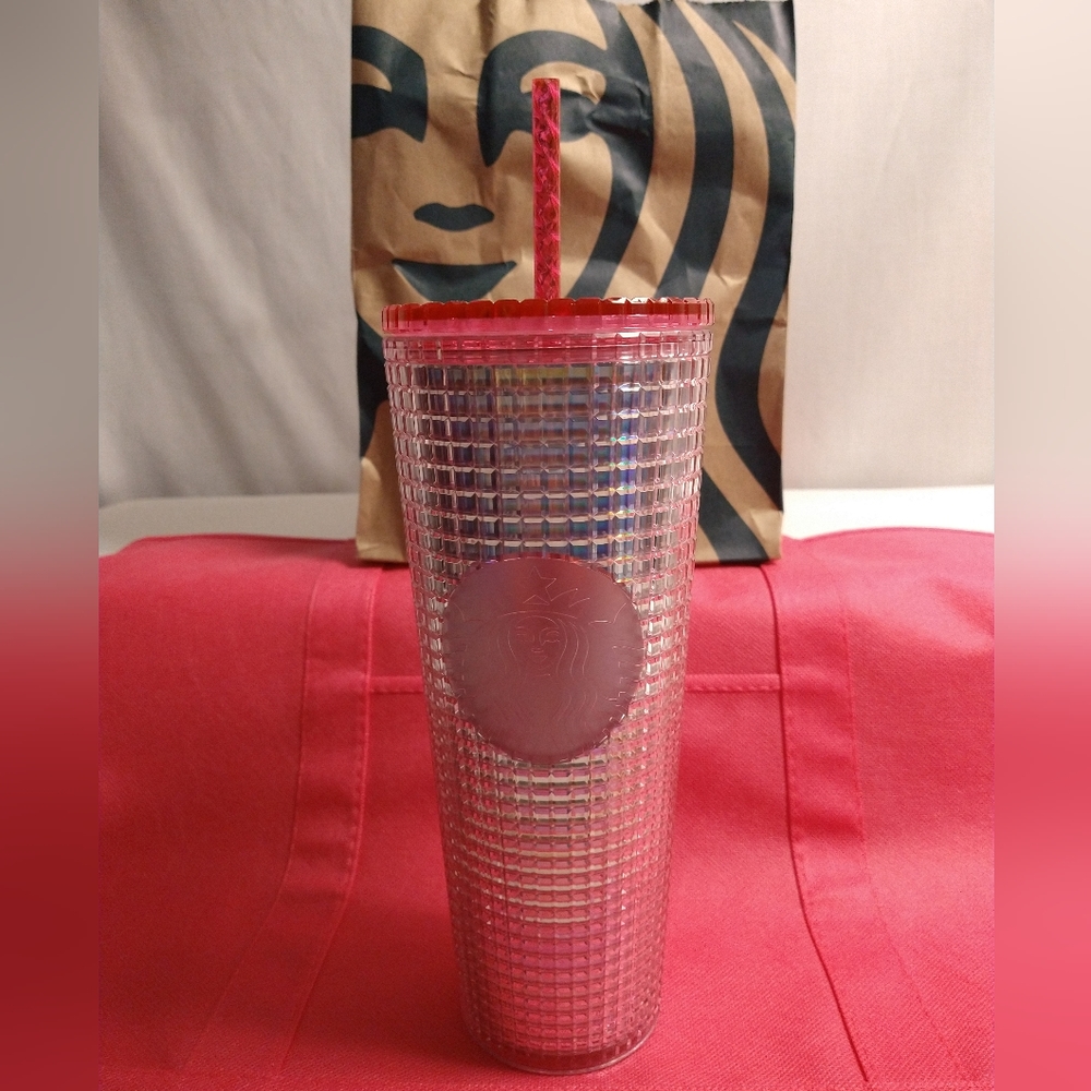 STARBUCKS AUTHENTIC JEWELED PINK OMBRE COLD CUP WITH STRAW 24 OZ (NWT)